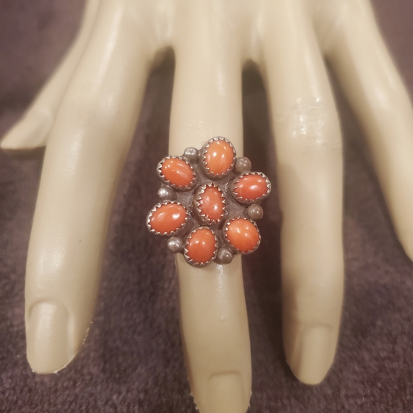 Native American Coral Ring Sterling Silver Size 6 Vintage - Picture 4 of 6
